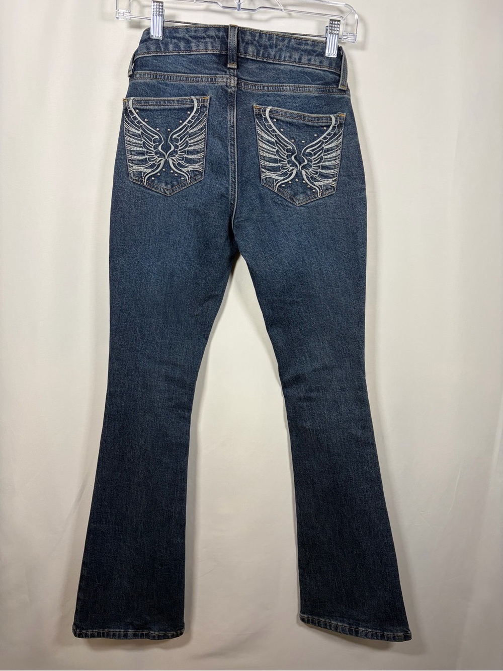 Arizona Jean Company Dark Wash Fairy Core Wing Embroidered Low Rise Bootcut Jean